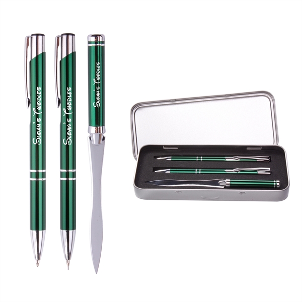 Metal Ballpoint Pen & Pencil with Letter Opener Gift Set - Image 1