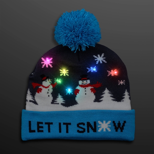 LED Winter Beanie, Blinky Snowman Hats - Image 1