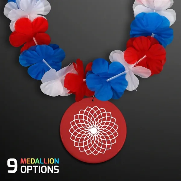Red White & Blue USA Leis with Medallion (Non-Light Up) - Image 1