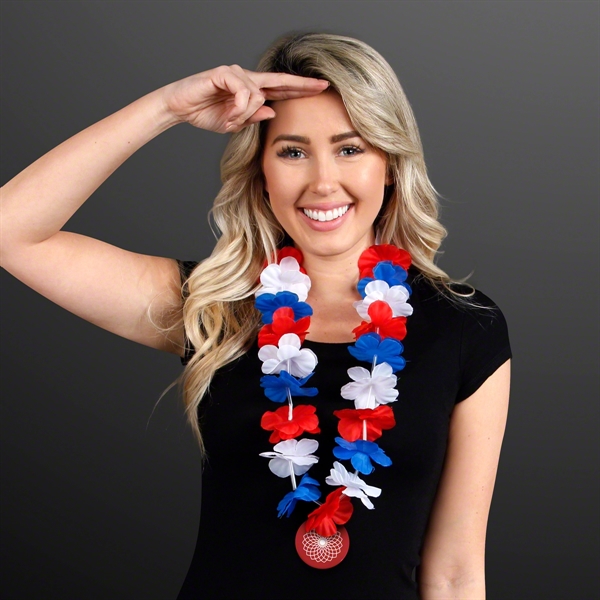 Red White & Blue USA Leis with Medallion (Non-Light Up) - Image 2