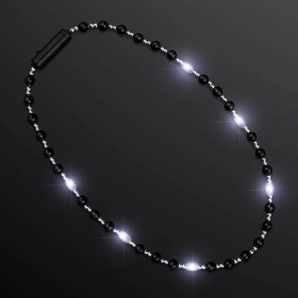 Black Tie Light Beads - White LEDs, Black & Silver Bead Deta - Image 1