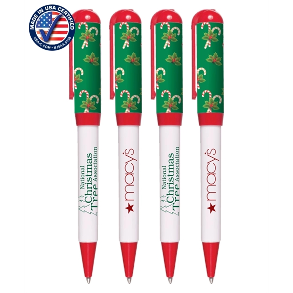 Certified USA Made, Holiday Candy Cane Designed Twist Pen - Image 1