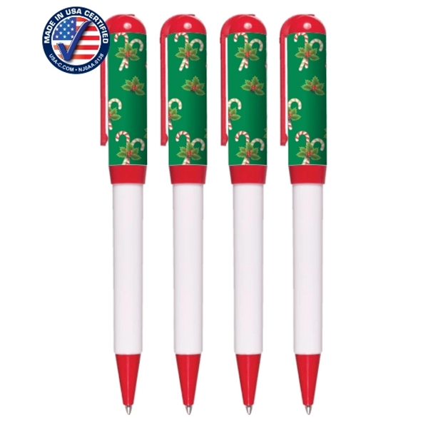 Certified USA Made, Holiday Candy Cane Designed Twist Pen - Image 2