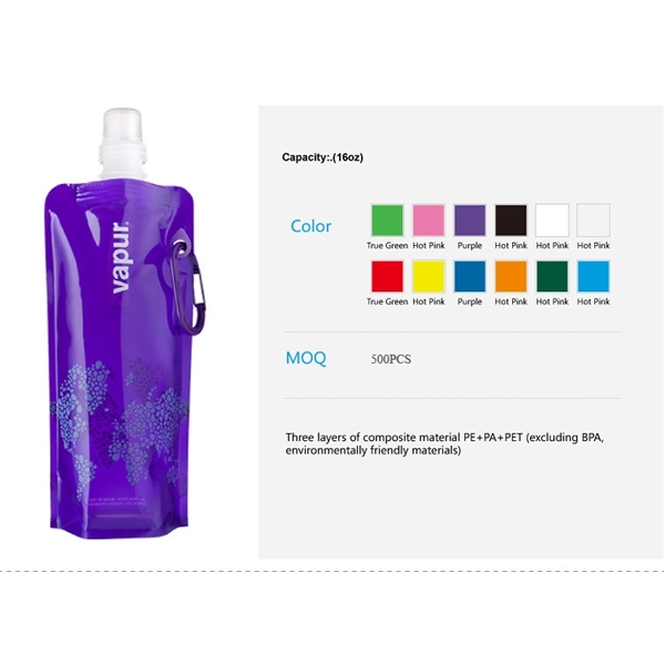 Promotional 16 Oz. BPA-Free Foldable and Reusable Water Bottle