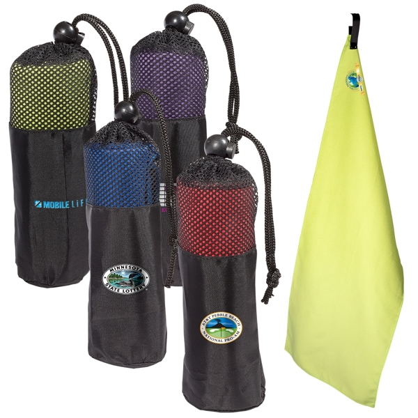 Microfiber Quick Dry & Cooling Towel in Mesh Pouch - Image 2