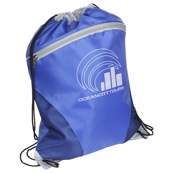 210D Polyester Drawstring Sports Bag with Front Zipper - Image 2