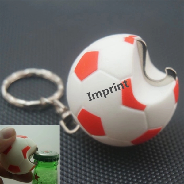 Football Shape Bottle Opener with Keychain - Image 1