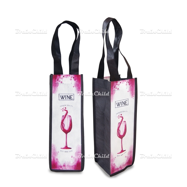 Fully Sublimated Non-woven Single Bottle Wine Tote - Image 3