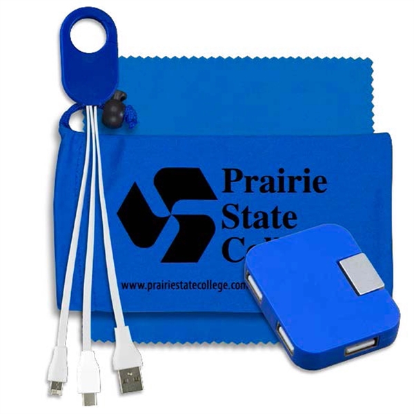 Charging Kit w/ 4 Port USB Hub in Microfiber Cinch Pouch - Image 2