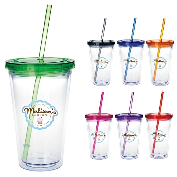 Clear Tumbler with Colored Lid - 24 oz - Image 1