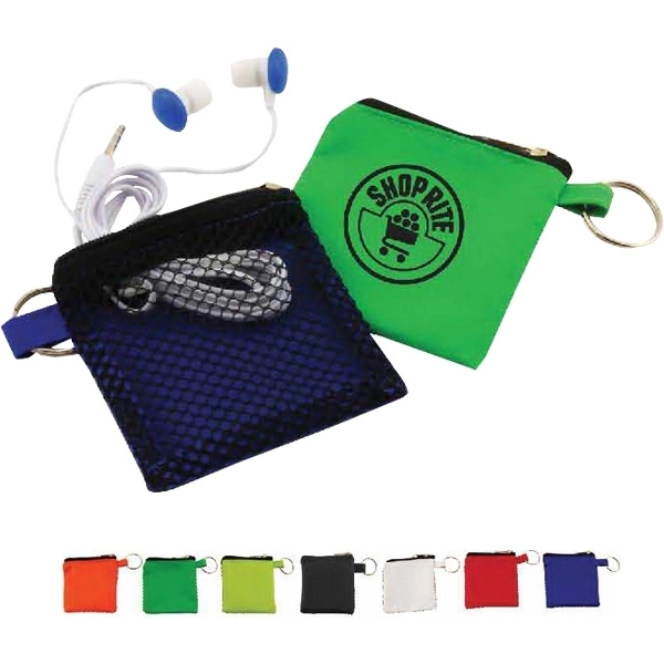 Keyhain pouch with button style earbuds - Image 1