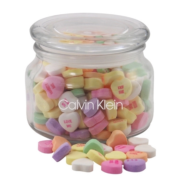 Conversation Hearts Candy in a Glass Jar with Lid