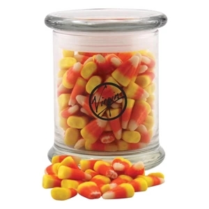 Candy Corn in a Large Round Glass Jar with Lid