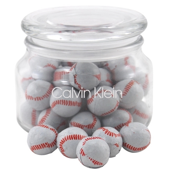 Chocolate Baseballs in a Glass Jar with Lid - Image 1