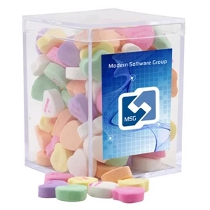Conversation Hearts Candy in a Clear Acrylic Square Box