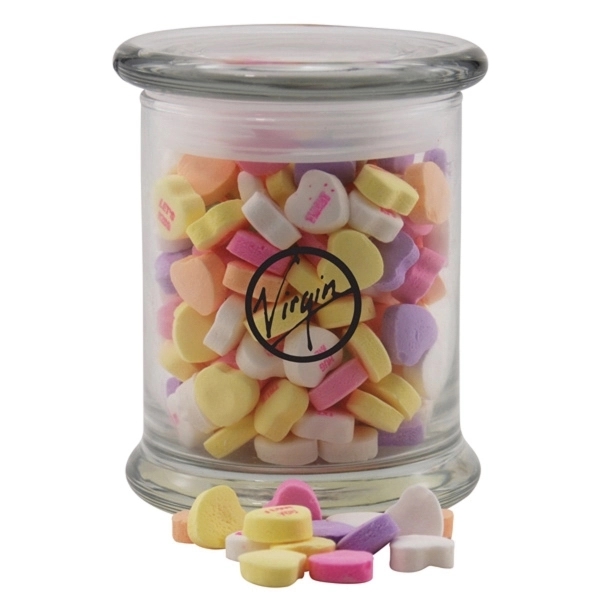 Large Round Glass Jar with Lid-Conversation Hearts Candy