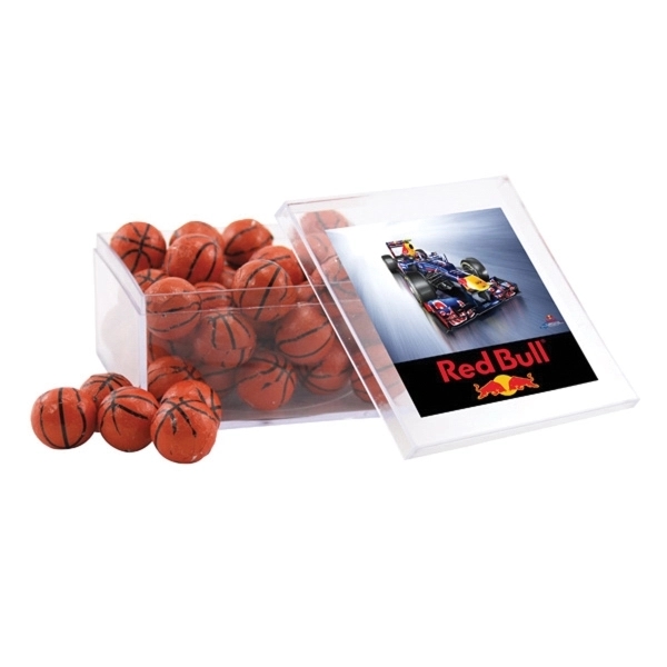 Chocolate Basketballs in a Clear Acrylic Large Box - Image 1
