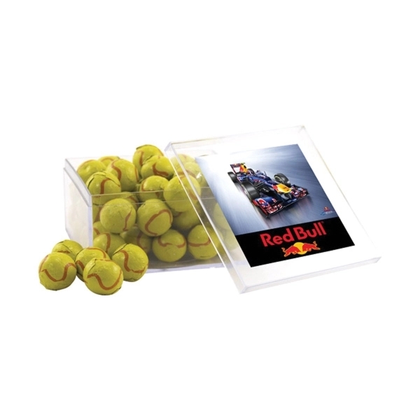 Chocolate Tennis Balls in a Clear Acrylic Large Box - Image 1