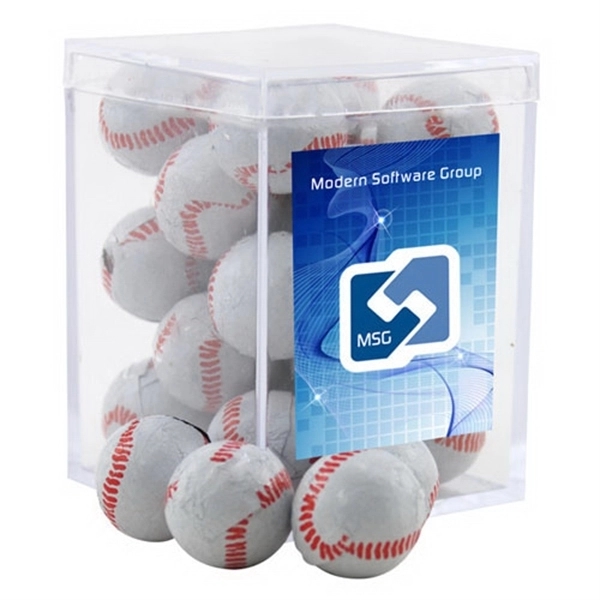 Chocolate Baseballs in a Clear Acrylic Square Box - Image 1