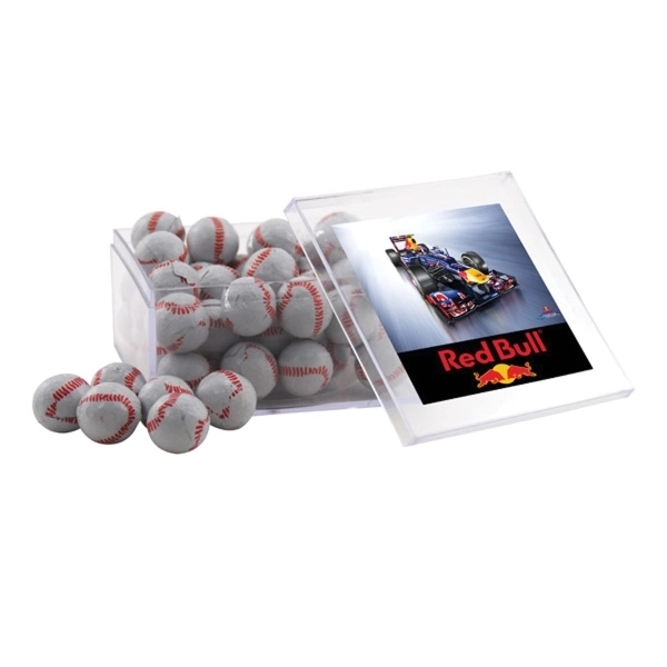 Chocolate Baseballs in a Clear Acrylic Large Box - Image 1