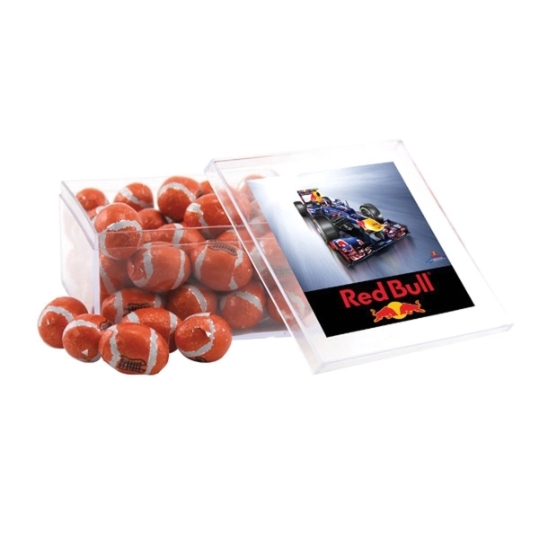 Chocolate Footballs in a Clear Acrylic Large Box - Image 1
