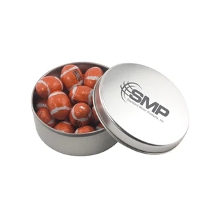 Large Round Metal Tin with Lid and Chocolate Footballs