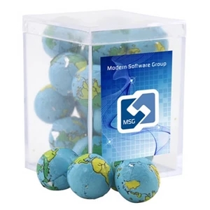 Chocolate Globes in a Clear Acrylic Square Box