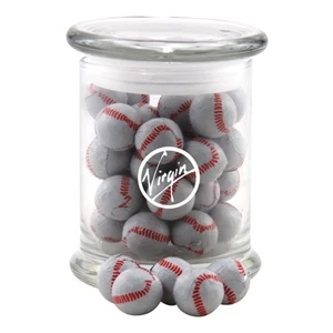 Chocolate Baseballs in a Large Round Glass Jar with Lid