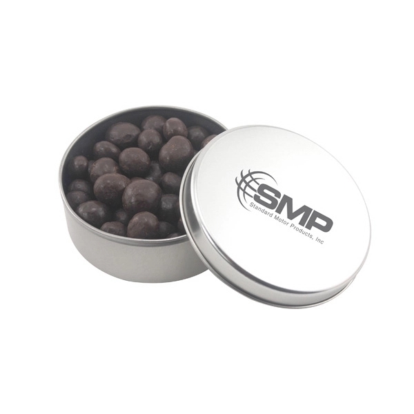 Large Round Metal Tin with Lid and Chocolate Espresso Beans - Image 1