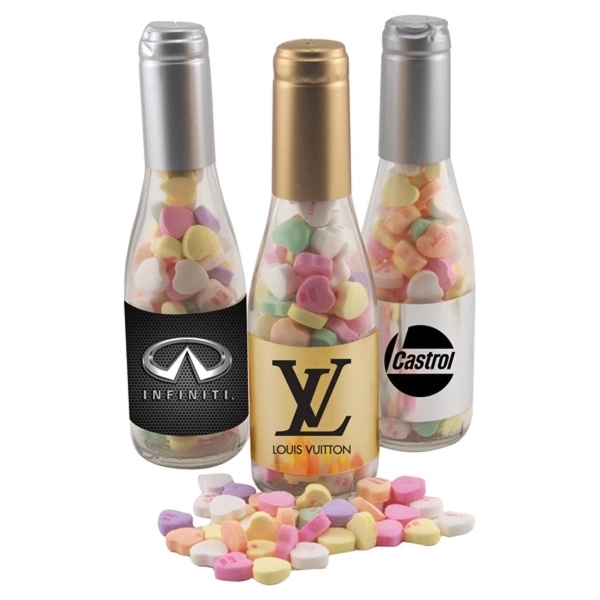 8" Champagne Bottle with Conversation Hearts Candy - Image 1