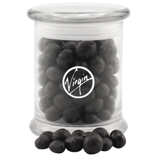 Chocolate Espresso Beans in a Large Round Glass Jar with Lid - Image 1