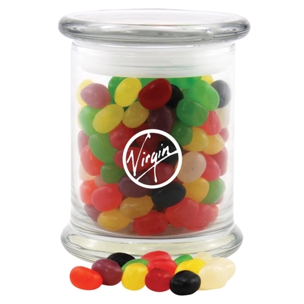 Jelly Beans Candy in a Large Round Glass Jar with Lid - Image 1