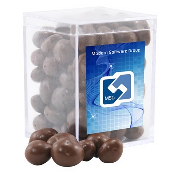 Chocolate Covered Peanuts in a Clear Acrylic Square Box - Image 1
