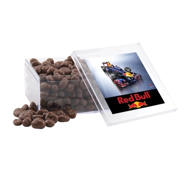 Chocolate Covered Raisins in a Clear Acrylic Large Box - Image 1