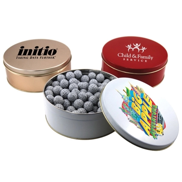 Chocolate Golf Balls in a Round Tin with Lid-7.25" D - Image 1