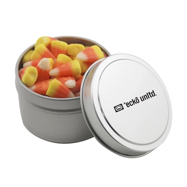 Round Metal Tin with Lid and Candy Corn - Image 1