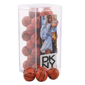 Chocolate Basketballs in a Clear Acrylic Square Tall Box