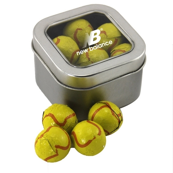 Tin with Window Lid and Chocolate Tennis Balls