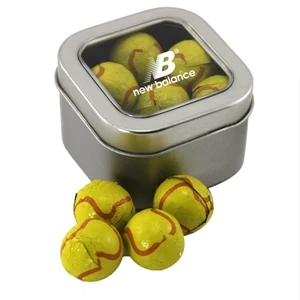 Tin with Window Lid and Chocolate Tennis Balls