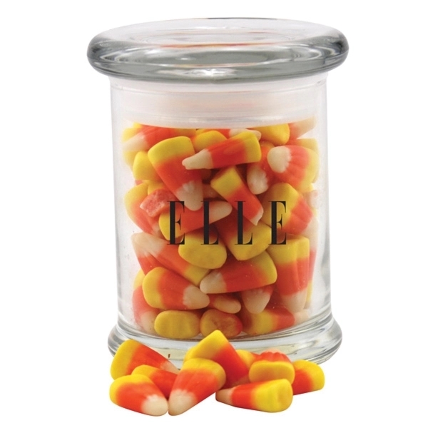 Candy Corn in a Round Glass Jar with Lid - Image 1