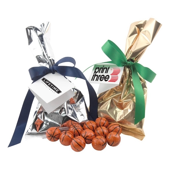 Chocolate Basketballs Favor/Mug Stuffer Bags with Ribbon - Image 1