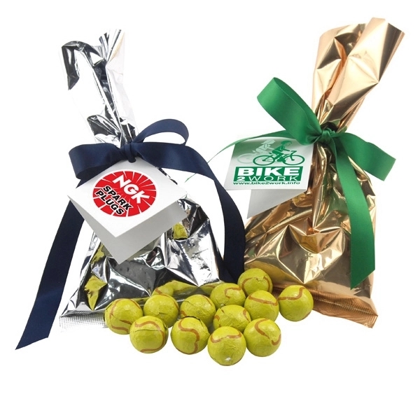 Chocolate Tennis Balls Favor/Mug Stuffer Bags with Ribbon - Image 1