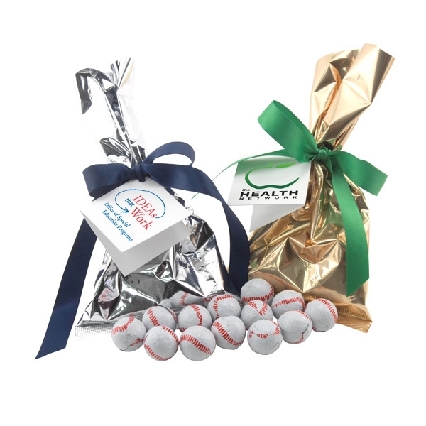 Chocolate Baseballs Favor/Mug Stuffer Bags with Ribbon - Image 1