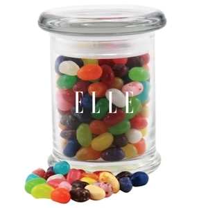 Jelly Bellies Candy in a Round Glass Jar with Lid