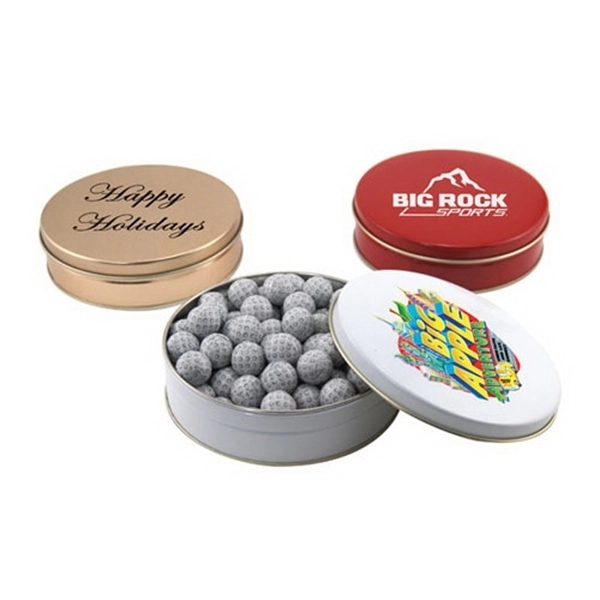 Chocolate Golf Balls in a Round Tin with Lid-6" D - Image 1