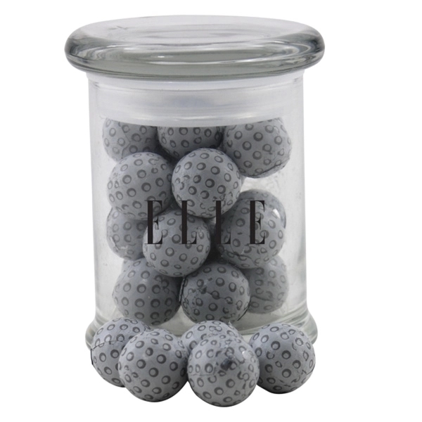 Chocolate Golf Balls in a Round Glass Jar with Lid - Image 1