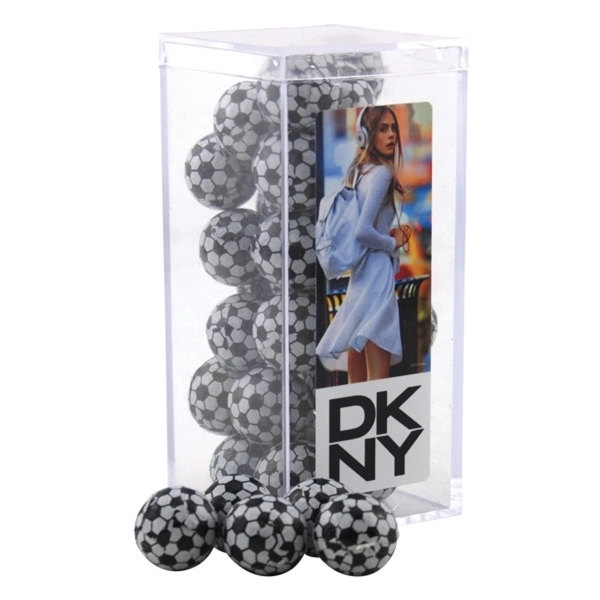 Chocolate Soccer Balls in a Clear Acrylic Square Tall Box - Image 1