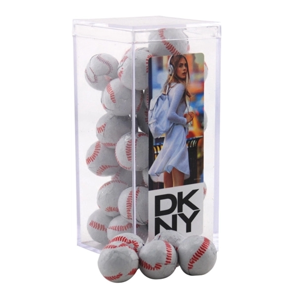 Chocolate Baseballs in a Clear Acrylic Square Tall Box - Image 1