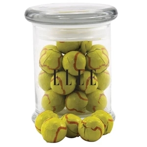 Chocolate Tennis Balls in a Round Glass Jar with Lid