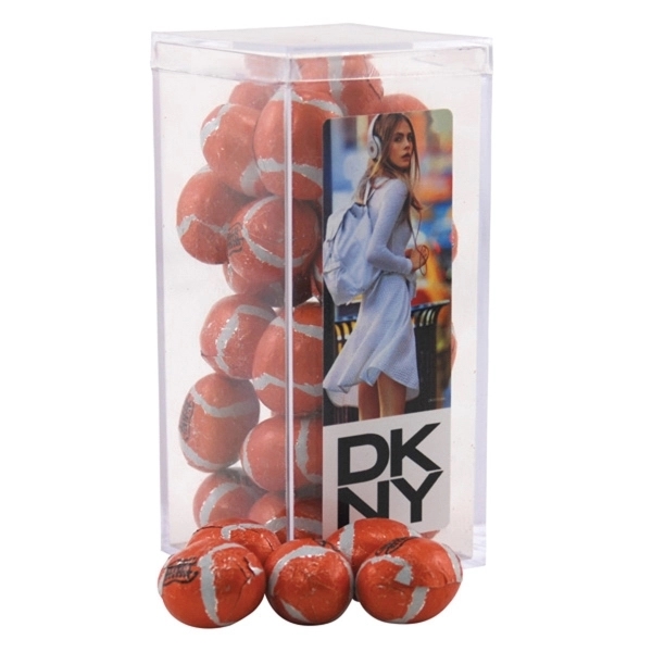 Chocolate Footballs in a Clear Acrylic Square Tall Box - Image 1